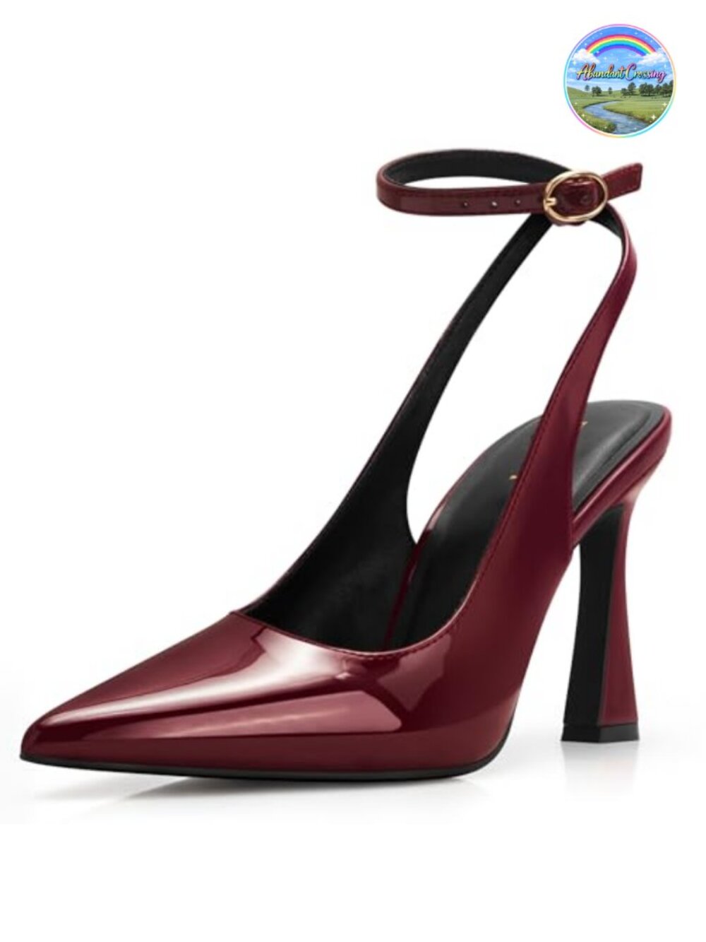 Women's Pointed Toe Slingback Flared Heel Pumps Faux Leather